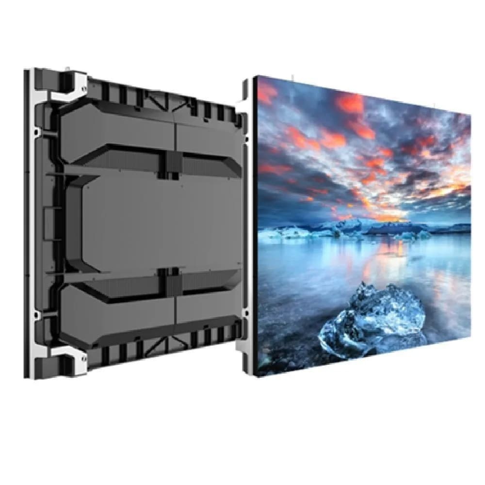 LED cabinet showing a sunset over ice, with the back of the cabinet