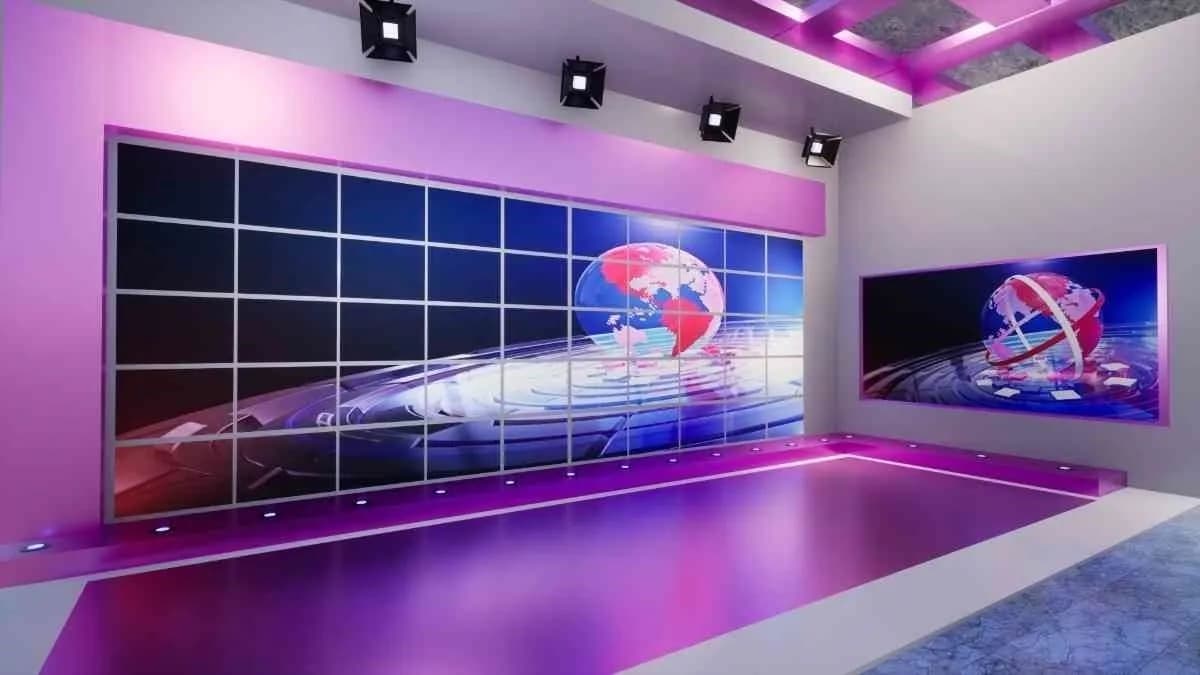 Studio with a tiled LED video wall and a curved screen